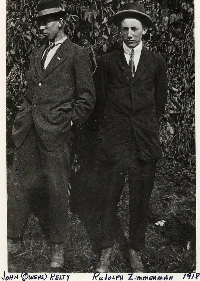 John (Owens) Kelty and Rudolph Zimmerman standing together. Photograph taken in 1918.