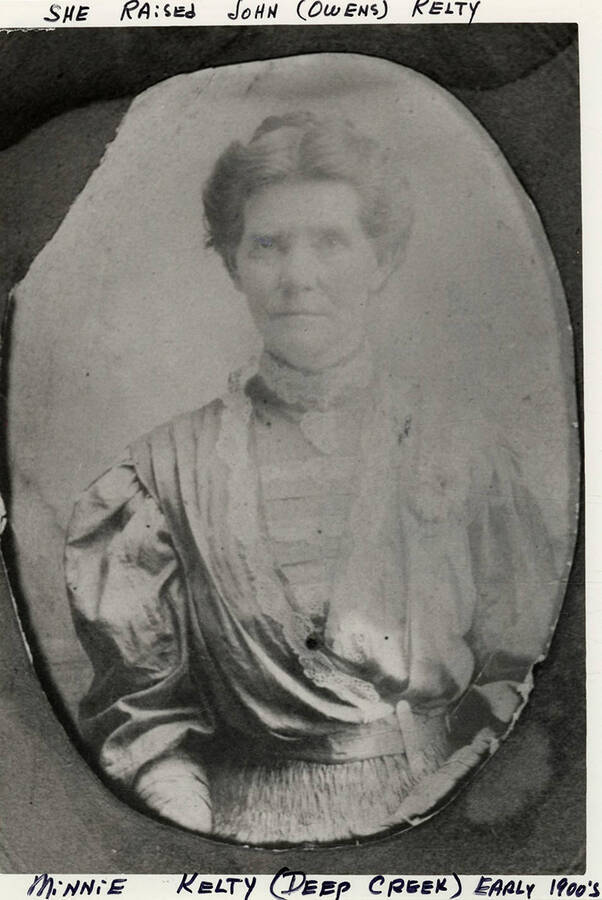 A Portrait of Minnie Kelty from Deep Creek.  She raised John (Owens) Kelty.  The Photograph was taken in the early 1900s.