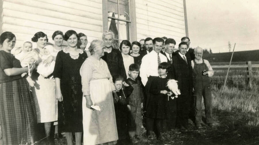 A group portrait of the Bysegger families during a gathering.