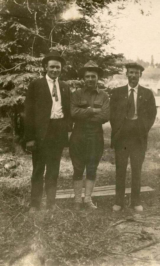 Edd Soncarty, Durell Nirk in WWI uniform, and George Teas