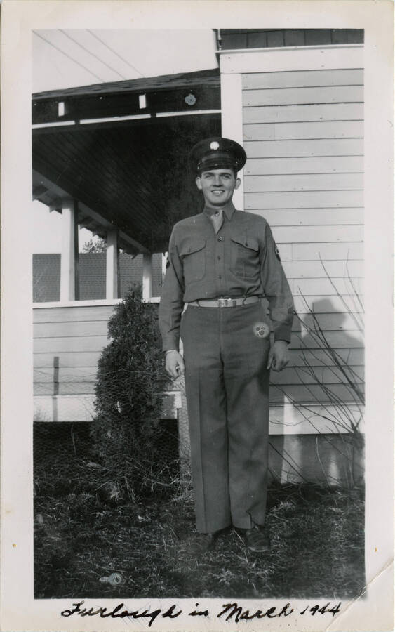 Photo of Geraland Nirk in US Army uniform, on furlough in March 1944