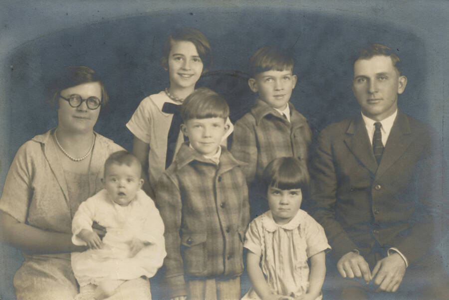 Nirk Family Photo: (left to right) (top row) Mary, Cleora, Glen, Durell, (bottom row) Glen, Norma Jean, Leola