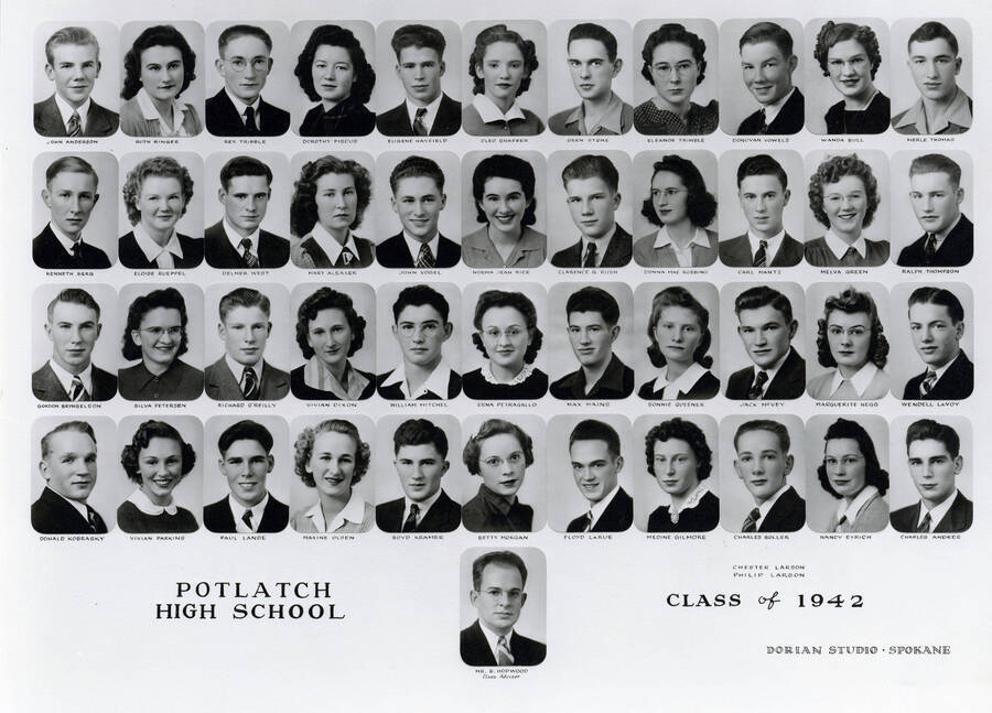 Potlatch High School class of 1942 class photo.