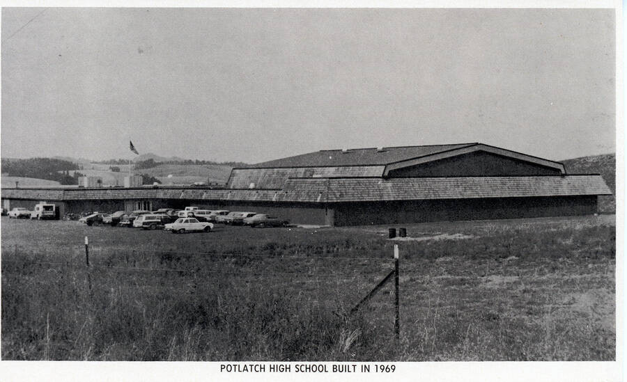 An architectural sketch of Potlatch Jr.-Sr. High School.