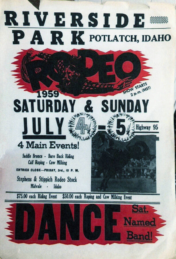 A poster advertising the rodeo at Riverside Park in July 1959.