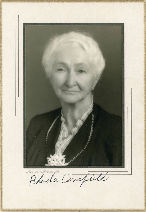 Portrait photograph of Rhoda Canfield, wife of Homer W. Canfield and mother of Orpha (Canfield) Chrystal.
