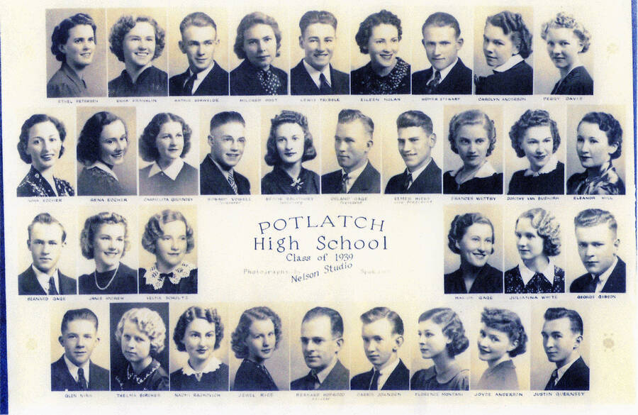 Potlatch High School class of 1939 class photo.