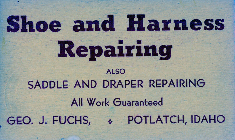 Geo J. Fuchs Shoe and Harness Repairing business card.