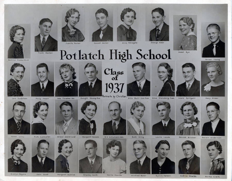 Potlatch High School class of 1937 class photo.