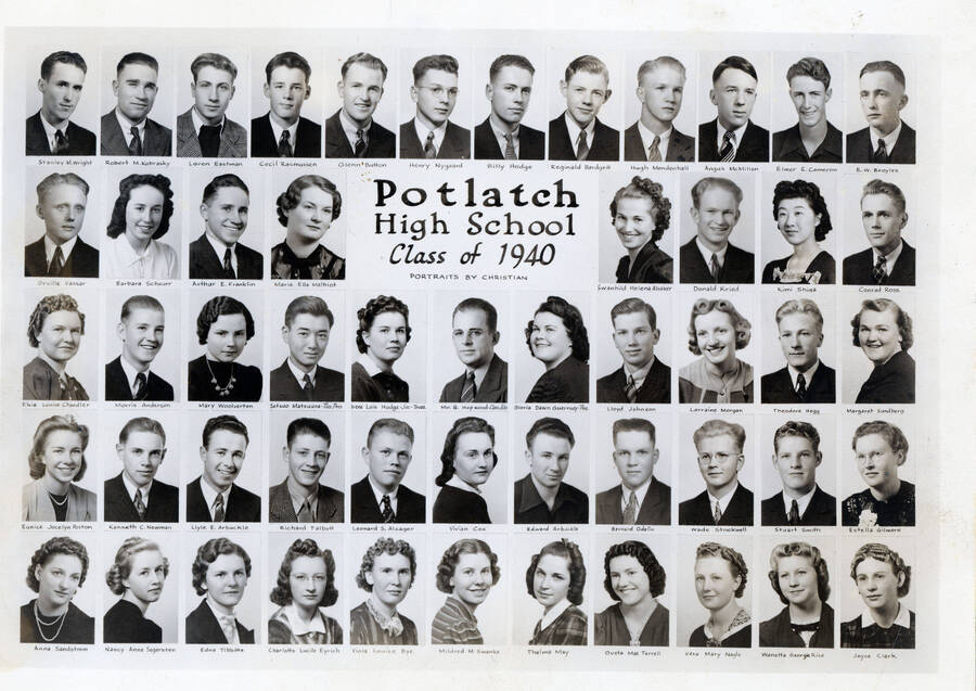 Potlatch High School class of 1940 class photo.