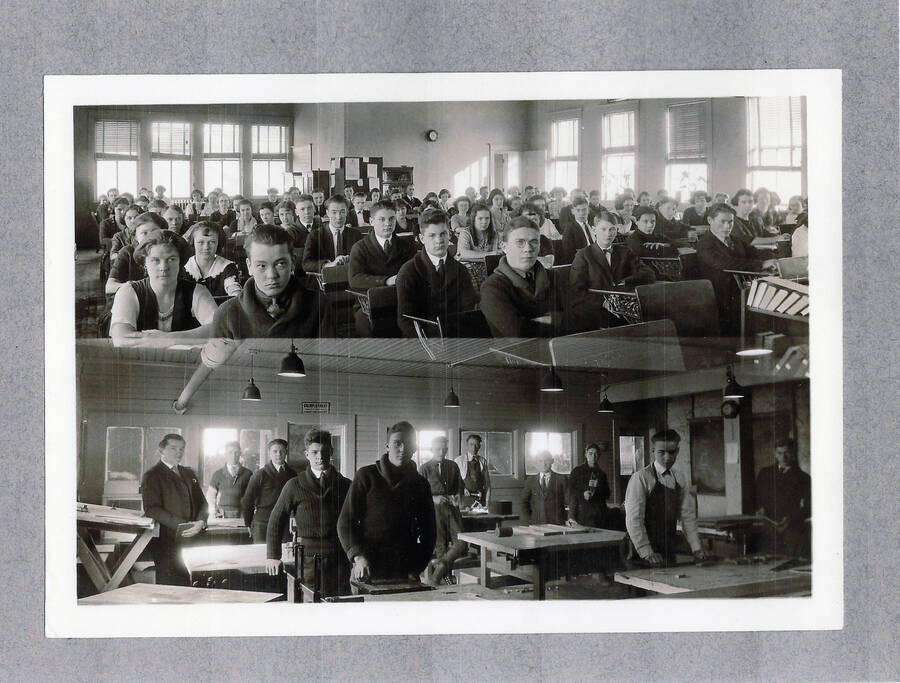 Two photographs of students at Potlatch High School in 1923.