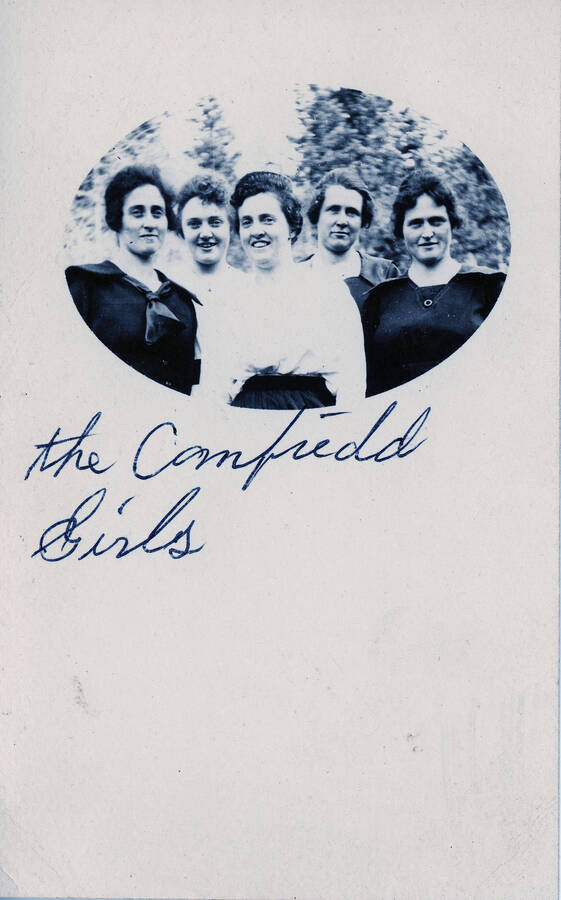 A photograph of five women labeled as "the Canfield girls."