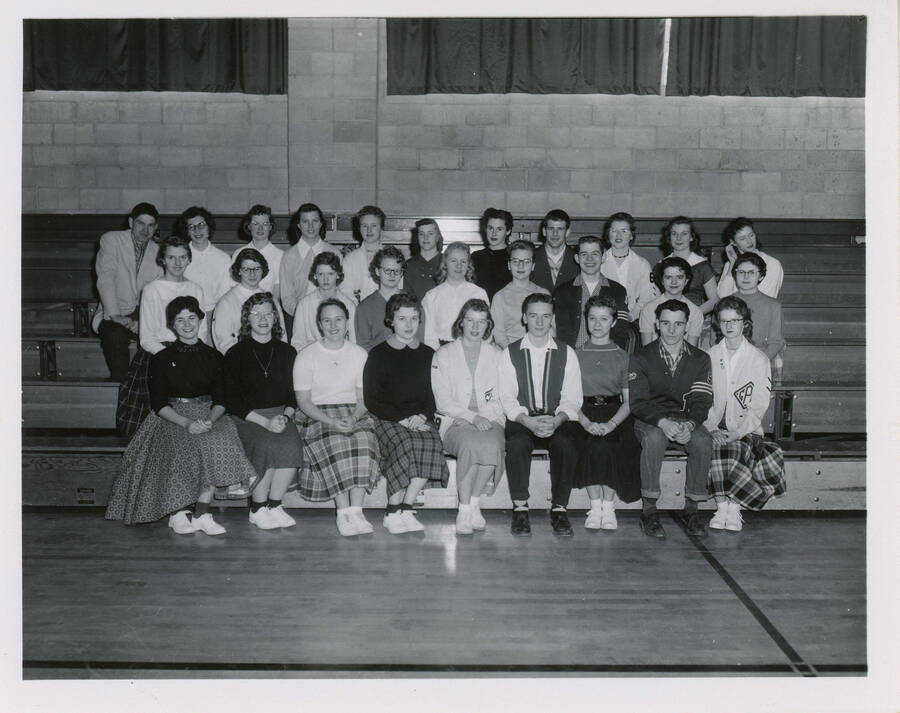 Photograph of the twelve years students in the class of 1959 at Potlatch High School.