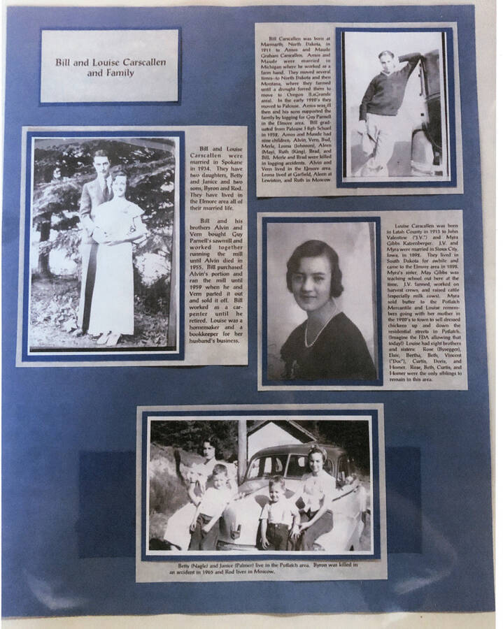 An informational poster on the Bill and Louise Carscallen family, originally published as part of the Lone Jack Mystery Family Contest.