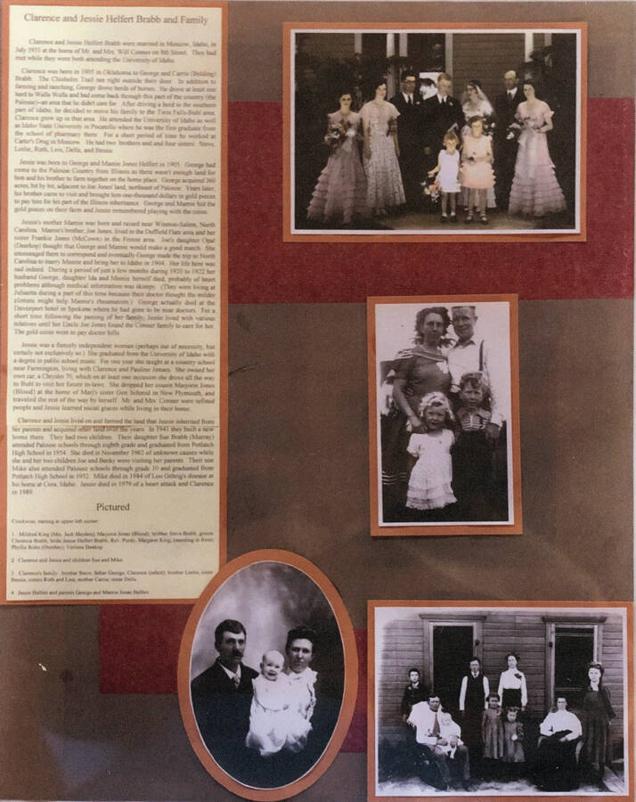 An informational poster on the Clarence and Jessie Helfort Brabb family, originally published as part of the Lone Jack Mystery Family Contest.