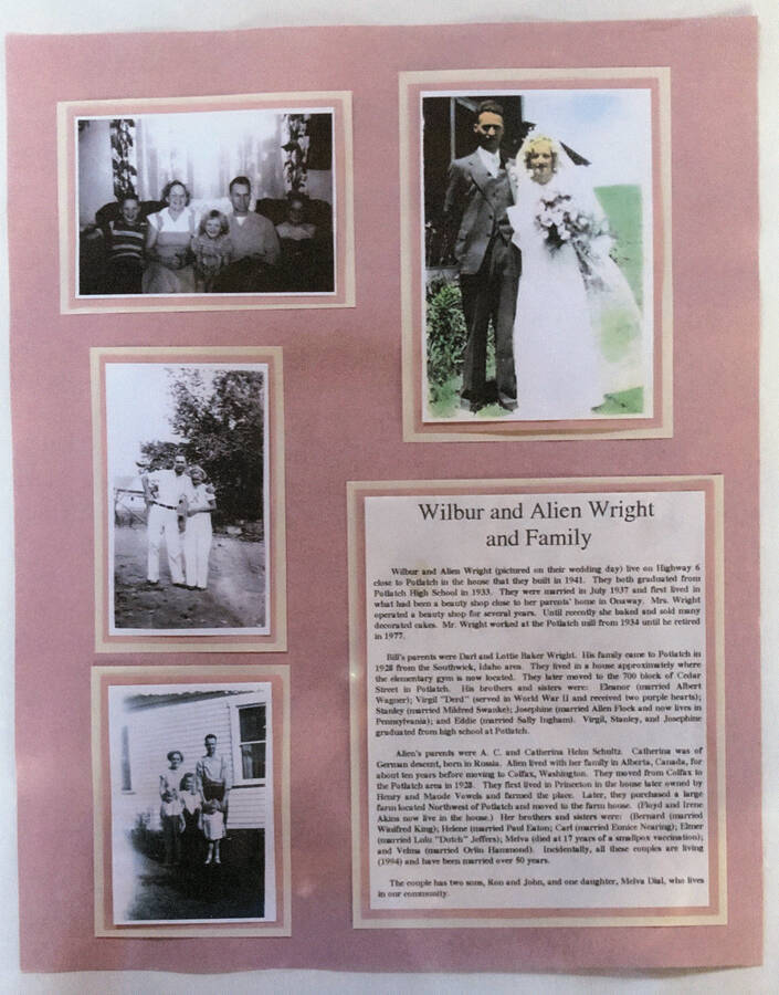 An informational poster on the Wilbur and Alien Wright family, originally published as part of the Lone Jack Mystery Family Contest.