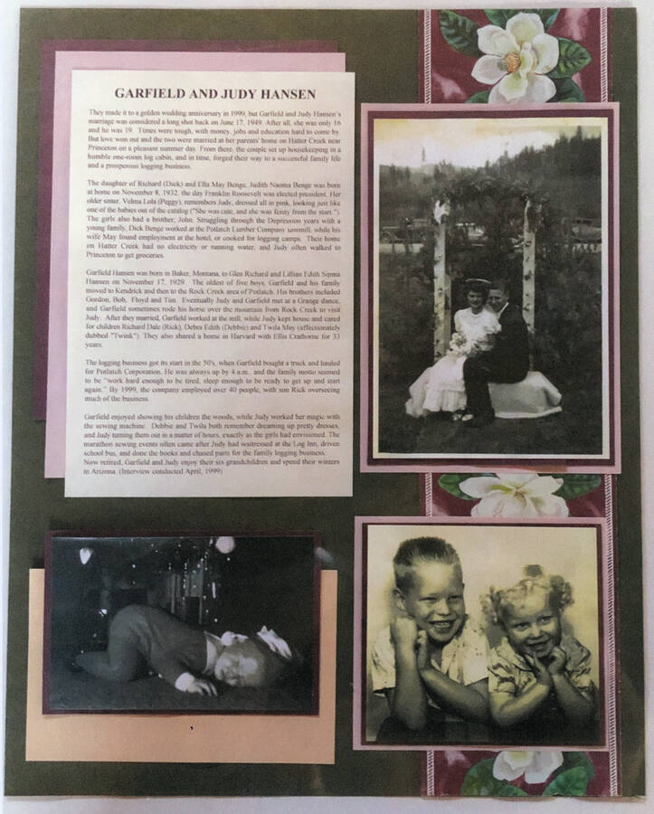 An informational poster on the Garfield and Judy Hansen family, originally published as part of the Lone Jack Mystery Family Contest.