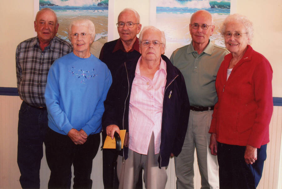 Photograph of Strong brothers and sisters. Left to right: George, Carol, Dean, Elizabeth, Lyle, Velma.