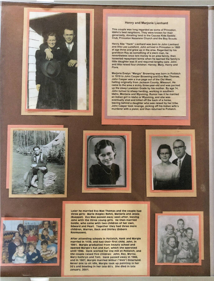 An informational poster on the Henry and Marjorie Lienhard family, originally published as part of the Lone Jack Mystery Family Contest.