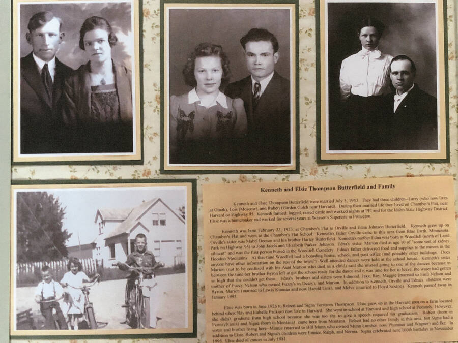 An informational poster on the Kenneth and Elsie Thompason Butterfield family, originally published as part of the Lone Jack Mystery Family Contest.