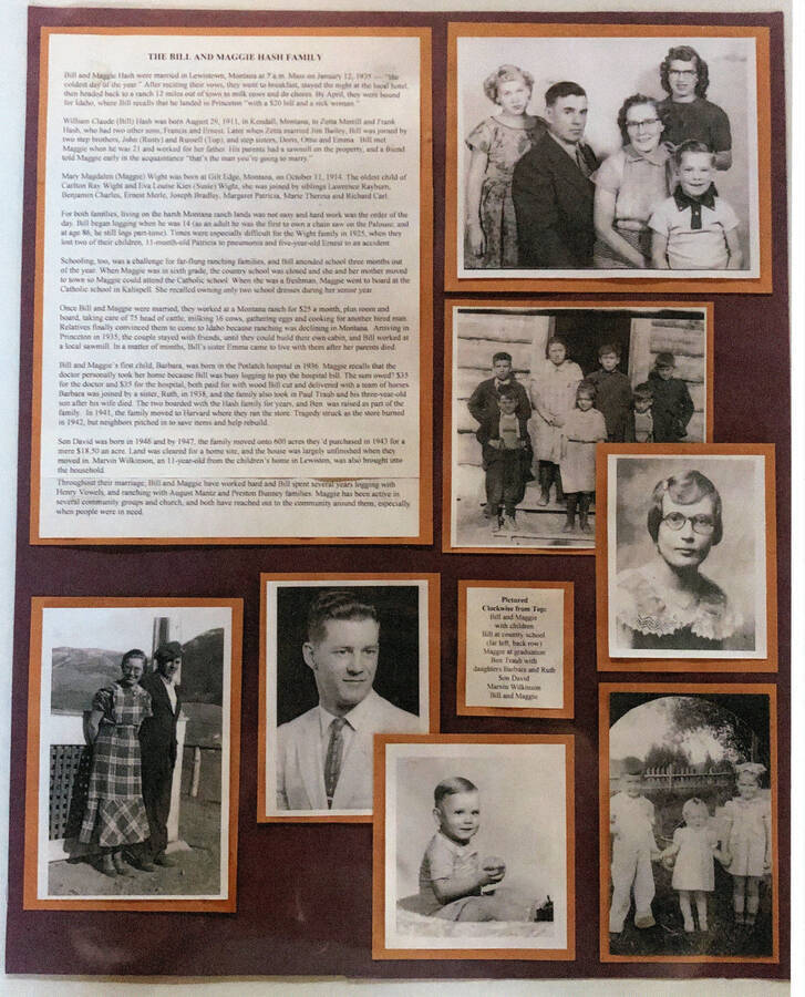 An informational poster on the Bill and Maggie Hash family, originally published as part of the Lone Jack Mystery Family Contest.