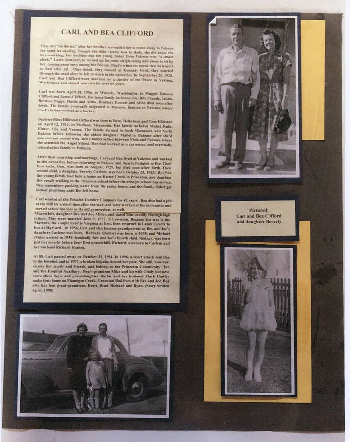 An informational poster on the Carl and Bea Clifford family, originally published as part of the Lone Jack Mystery Family Contest.