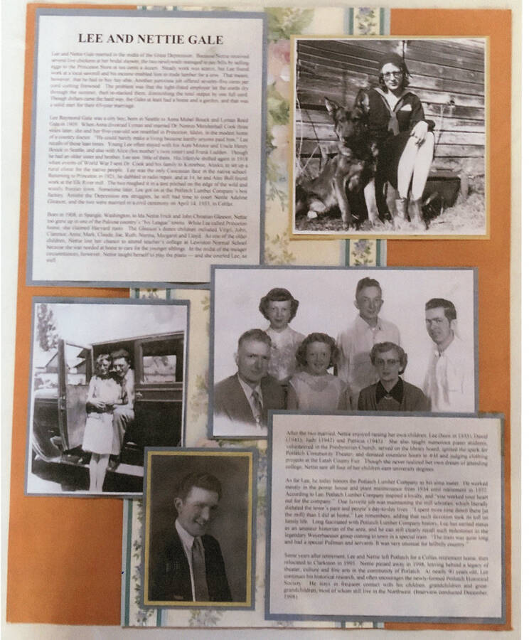 An informational poster on the Lee and Nettie Gale family, originally published as part of the Lone Jack Mystery Family Contest.