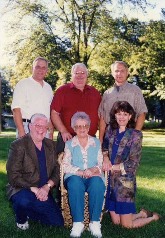 Cleora Strong (center front) with her children. Front row (left to right): Gary Strong, Cleora Strong, and Linda (Strong) Gollberg. Back row: Donald Strong, Allen Strong and Douglas Strong. Taken in Moscow.