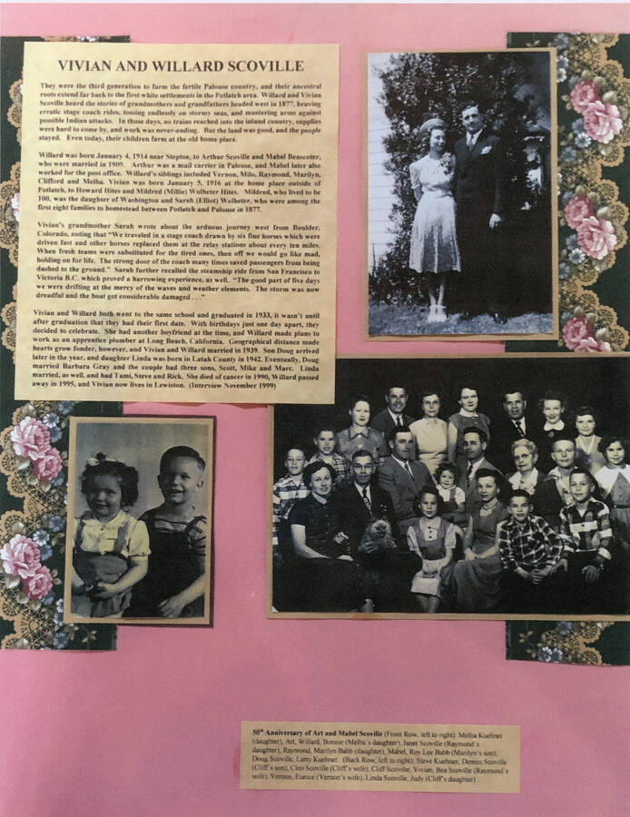 An informational poster on the Vivian and Willard Scoville family, originally published as part of the Lone Jack Mystery Family Contest.