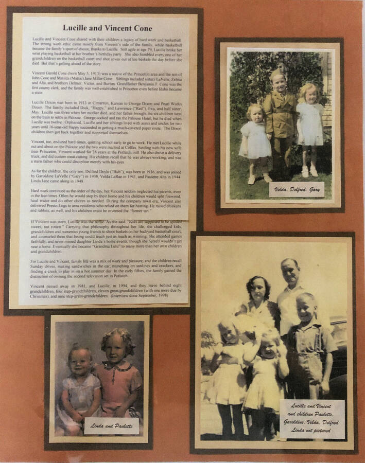 An informational poster on the Lucille and Vincent Cone family, originally published as part of the Lone Jack Mystery Family Contest.