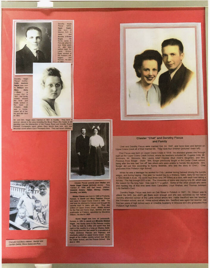 An informational poster on the Chester "Chet" and Dorothy Fiscus family, originally published as part of the Lone Jack Mystery Family Contest.