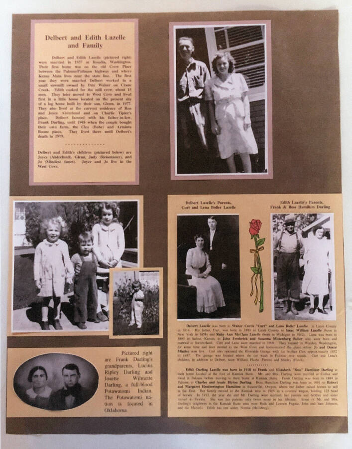 An informational poster on the Delbert and Edith Lazelle family, originally published as part of the Lone Jack Mystery Family Contest.