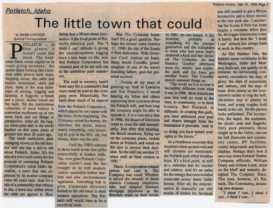 A newspaper article by Barb Coyner, originally published in an unknown newspaper.