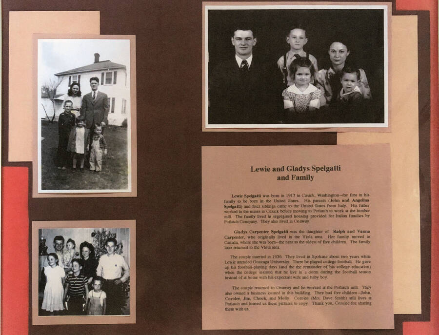 An informational poster on the Lewis and Gladys Spelgatti family, originally published as part of the Lone Jack Mystery Family Contest.