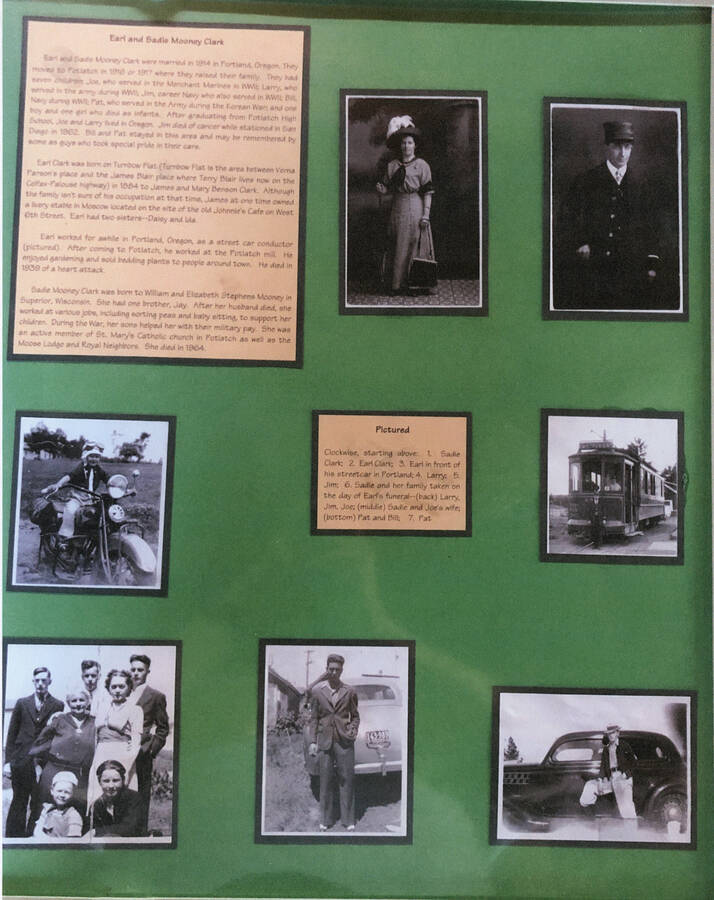 An informational poster on the Earl and Sadie Mooney Clark family, originally published as part of the Lone Jack Mystery Family Contest.