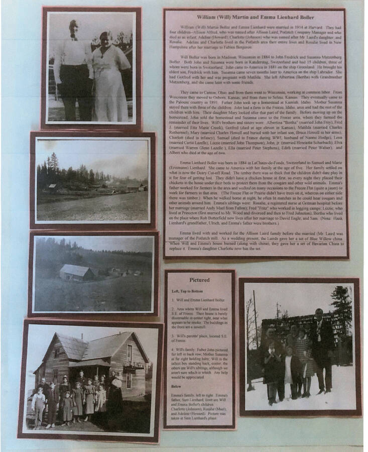 An informational poster on the William "Will" Martin and Emma Lienhard Boller family, originally published as part of the Lone Jack Mystery Family Contest.