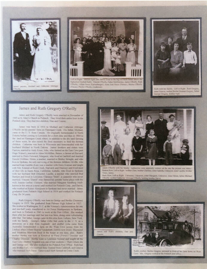 An informational poster on the James and Ruth Gregory O'Reilly family, originally published as part of the Lone Jack Mystery Family Contest.