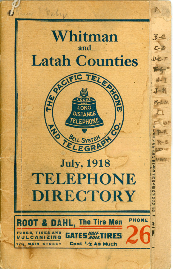 Potlatch pages of the Whitman and Latah County Telephone Directory for 1918.