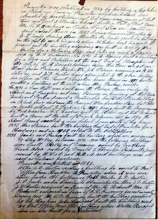 Manuscript of George Guernsey on Princeton, Idaho.