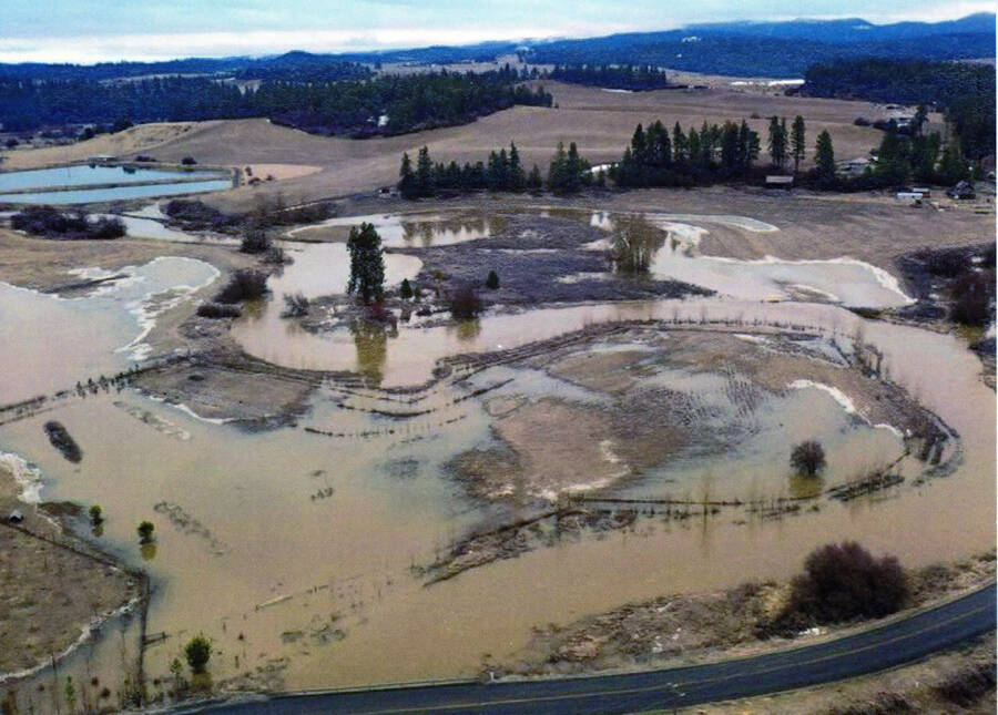 Photograph of the flood waters from the Palouse River near Potlatch.