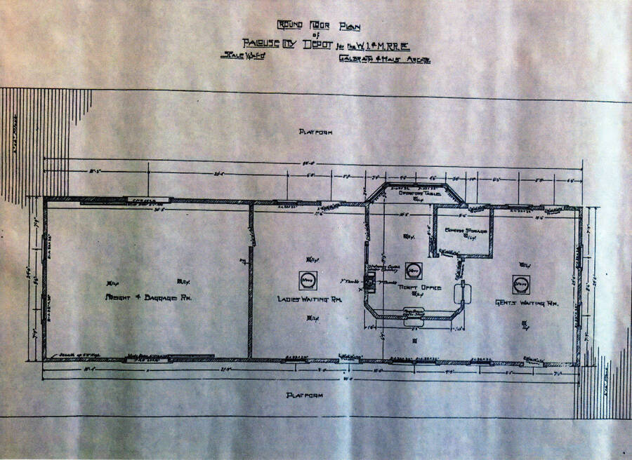 Plans of the WI&M Railway Depot in Palouse.