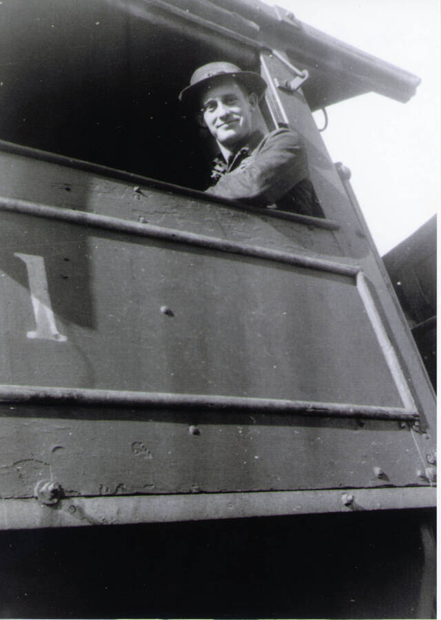 Photograph of Rex Benson on Locomotive #1.