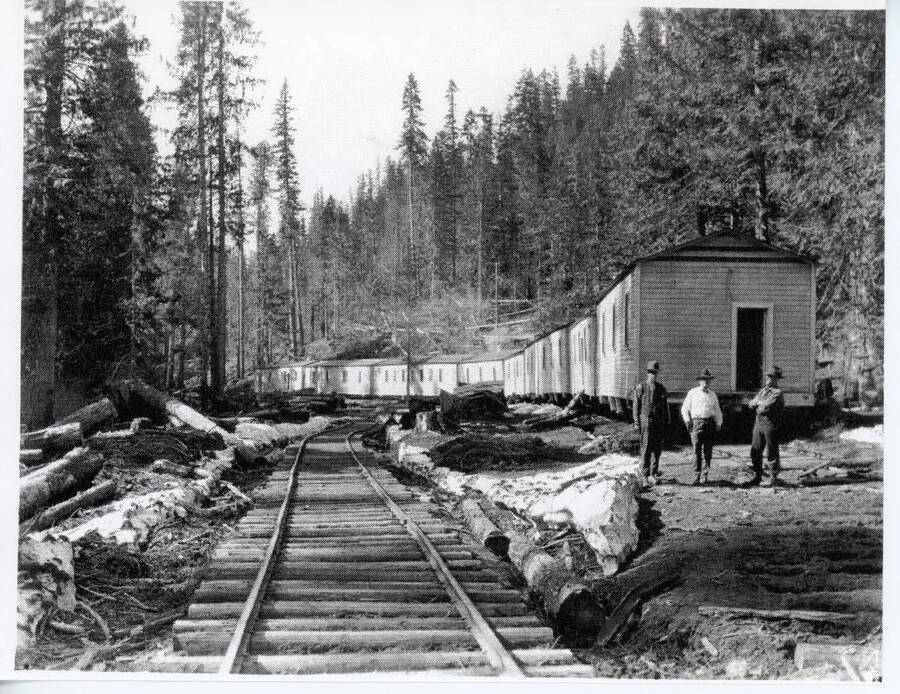 Photograph of portable cars for logging camps.
