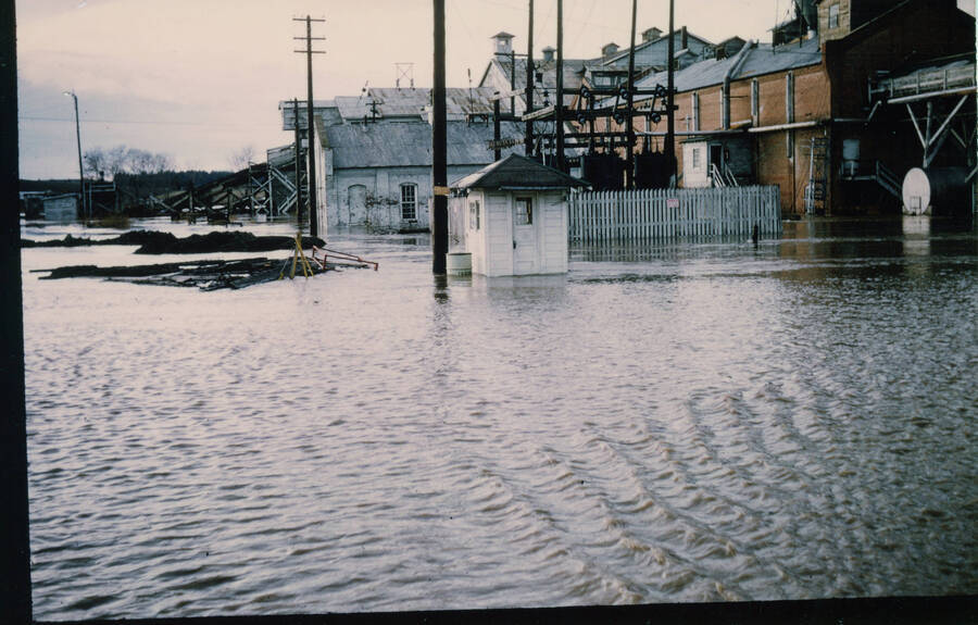 Photograph of flood at the Potlatch Mill.