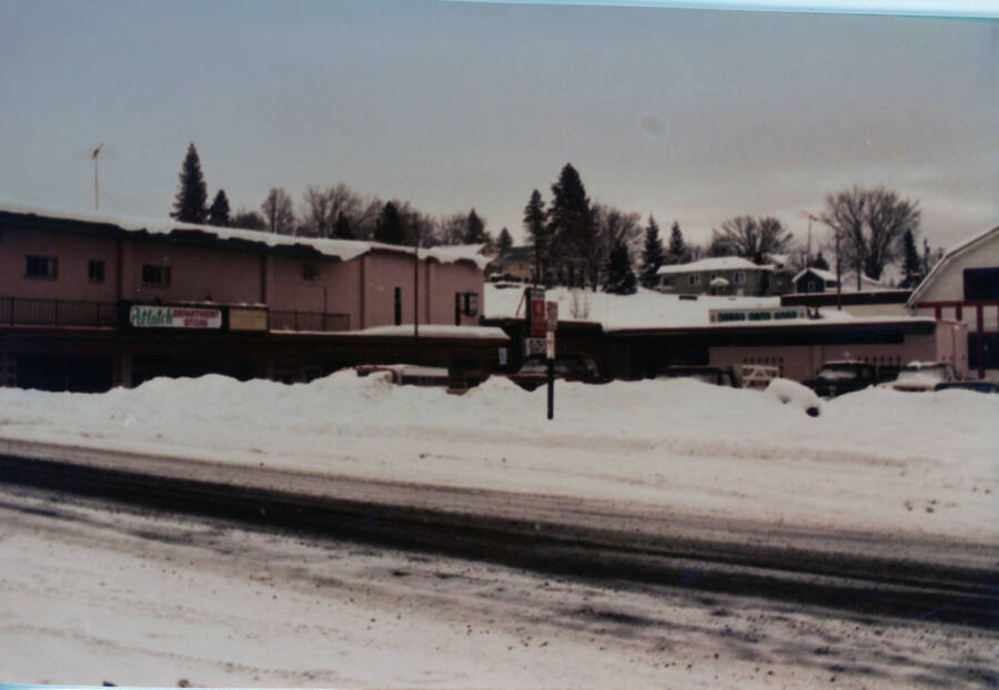 Photograph of the Potlatch Shopping Center in winter.