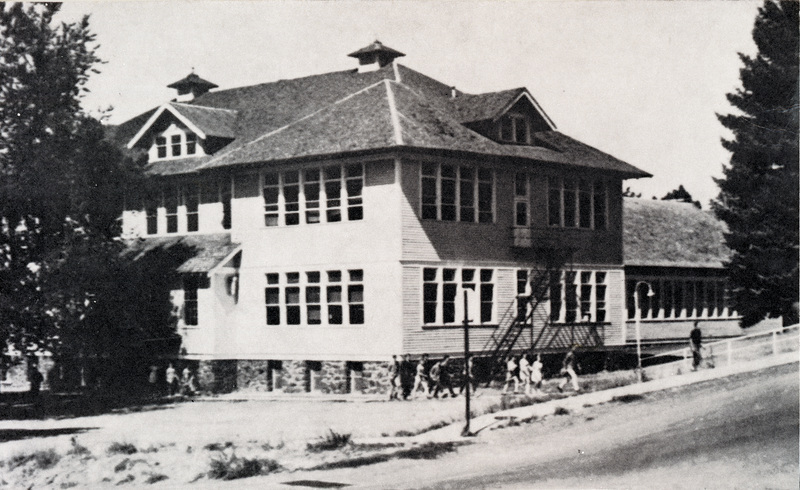 Photograph of Potlatch High School. Auditorium is shown in the photograph.