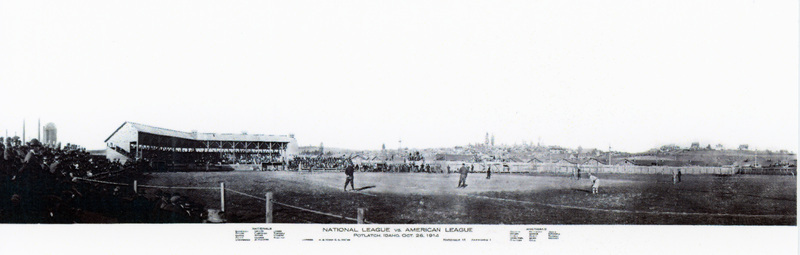 Panorama of a baseball game between the National and American Baseball Leagues in Potlatch 1914.