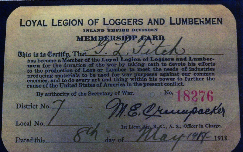 Loyal Legion of Loggers and Lumbermen. Membership card for G.L. Fitch.