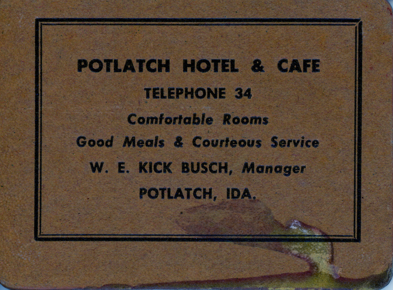 Photograph of an artifact giveaway of the Potlatch Hotel.