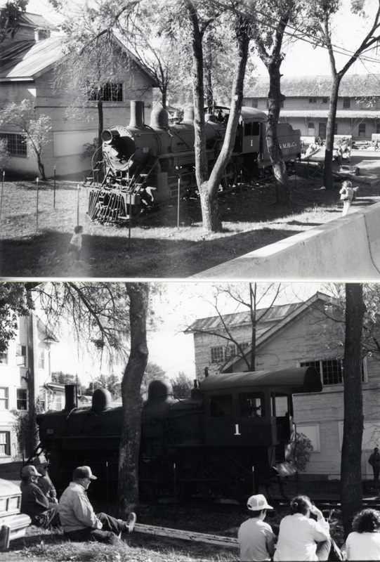 Photograph of men preparing to move Locomotive #1 to the Scenic Six Park.